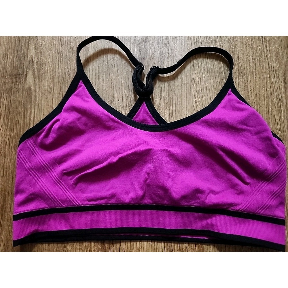 Avia Seamless Low Impact Sports Bra Size Large Magenta Pink Black Breathable